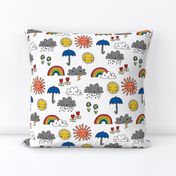 weather // rainbow clouds sunshine happy nursery kids fabric white blue