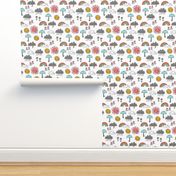 weather // rainbow clouds sunshine happy nursery kids fabric white multi