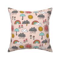 weather // rainbow clouds sunshine happy nursery kids fabric blush