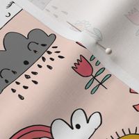 weather // rainbow clouds sunshine happy nursery kids fabric blush