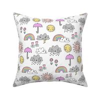 weather // rainbow clouds sunshine happy nursery kids fabric white pastel