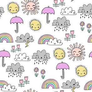 weather // rainbow clouds sunshine happy nursery kids fabric white pastel