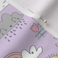 weather // rainbow clouds sunshine happy nursery kids fabric purple