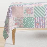 floral cheater quilt lavender and mint cheater floral design baby girl nursery fabric - 8" square