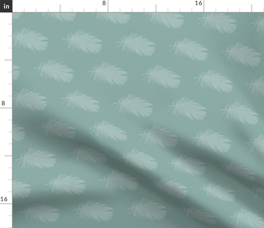 pale aqua feather on greyed aqua