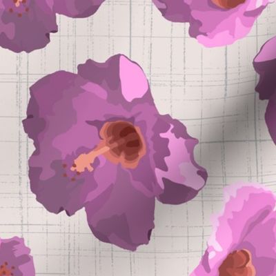 Large purple hibiscus on crosshatch