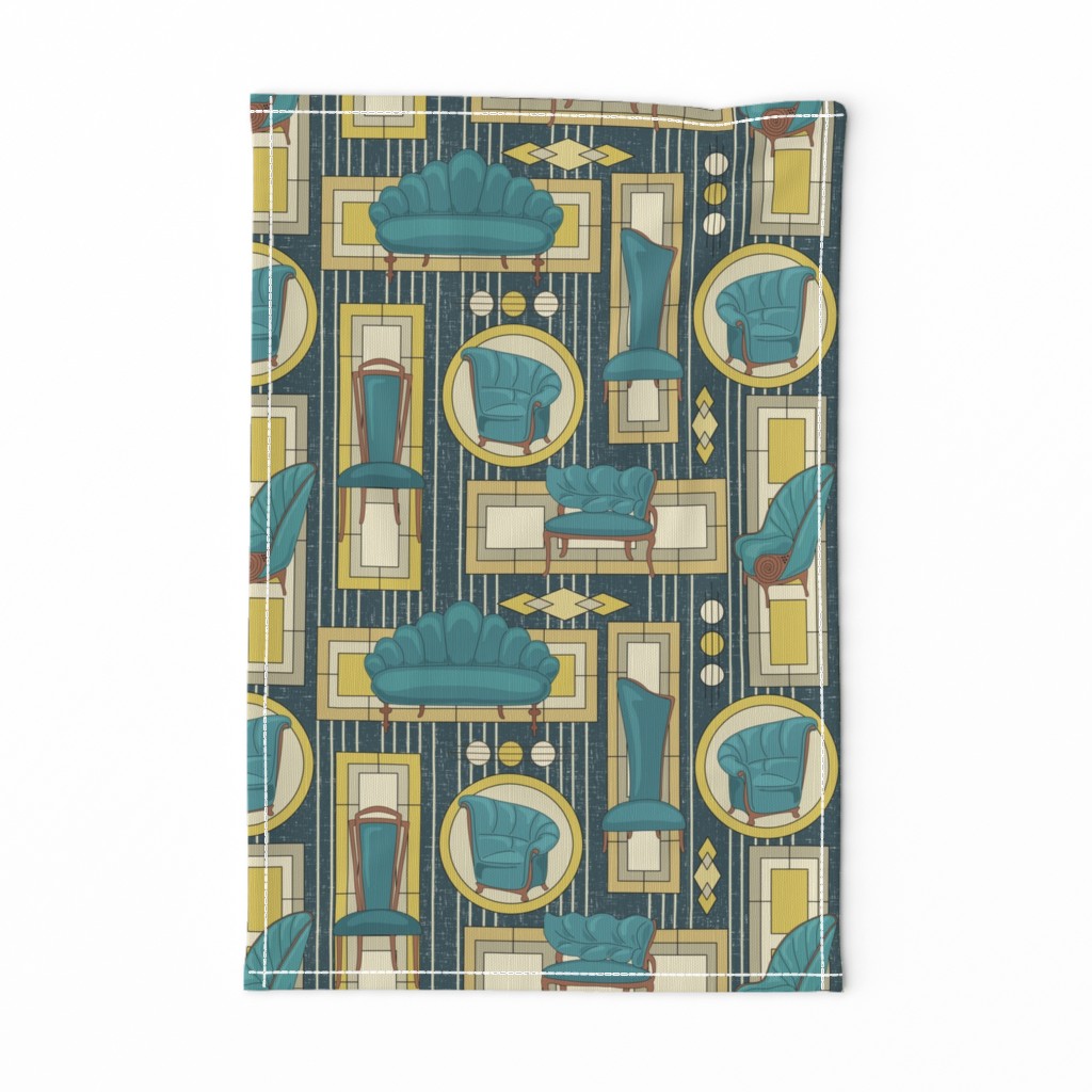 Art Deco Panels and Chairs - Teal