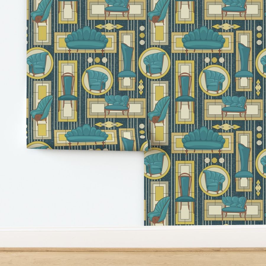 Art Deco Panels and Chairs - Teal