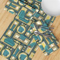 Art Deco Panels and Chairs - Teal