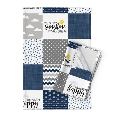 You are my Sunshine - Wholecloth Cheater quilt - Navy