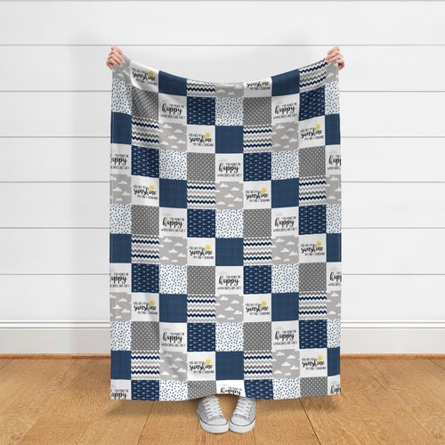 You are my Sunshine - Wholecloth Cheater quilt - Navy