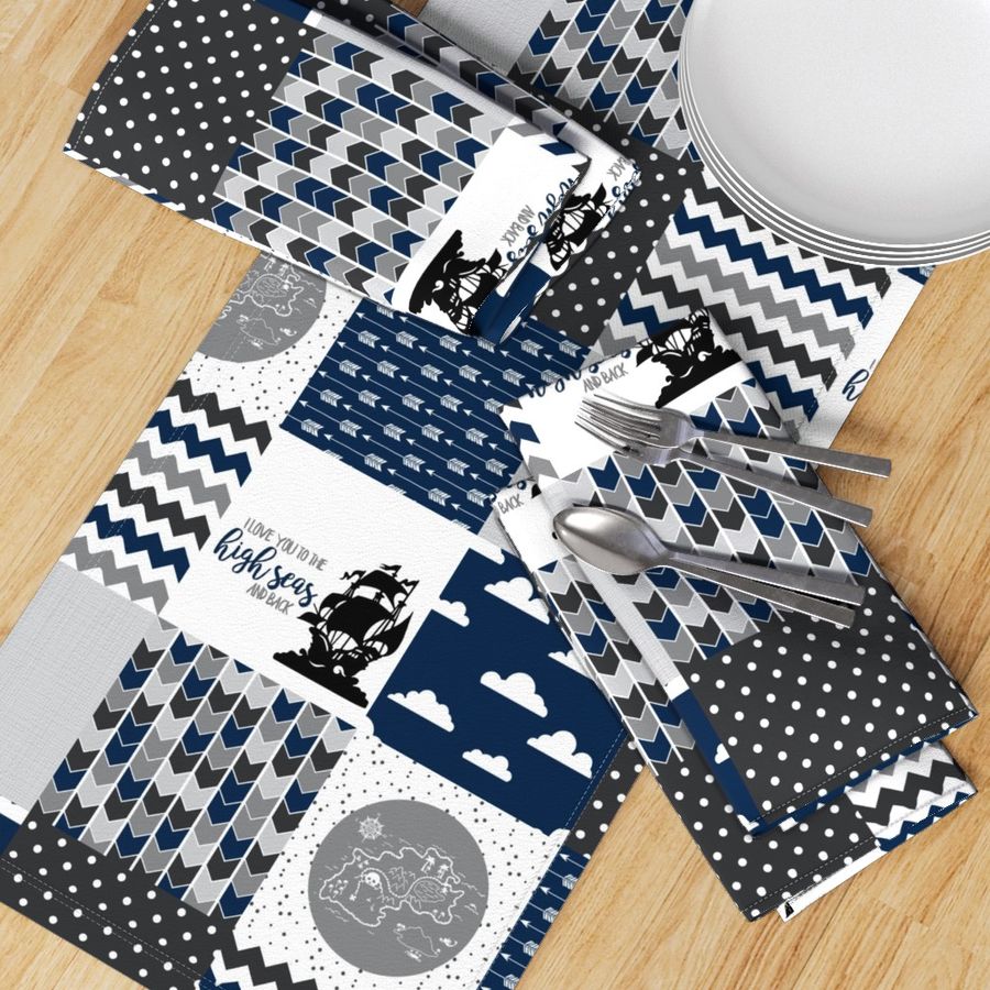 Pirate -  Wholecloth Cheater Quilt - Navy/Grey