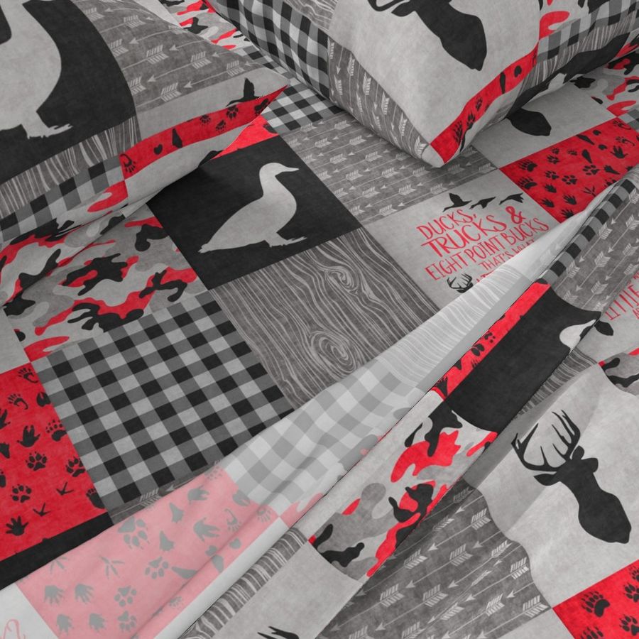 Ducks & Trucks - Wholecloth Cheater Quilt - Red/Black