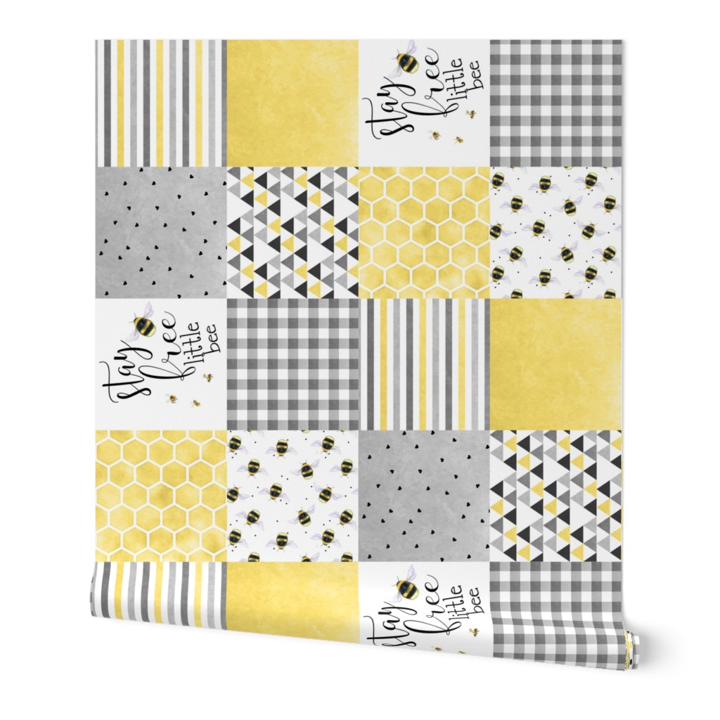 Stay Free Little Bee - Wholcloth Cheater Quilt - rotated