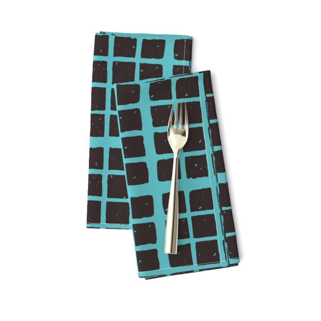 small block fabric blockprint teal-brown