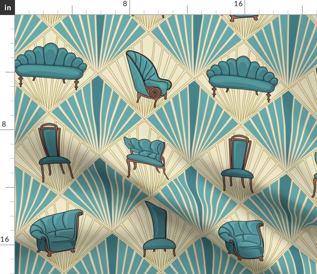 Art Deco Chairs - Large - Turquoise