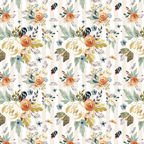 8" Western Autumn / More Florals / Ivory Stripes / 90 degrees