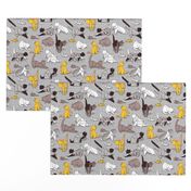 Small scale // Origami kitten friends // grey linen texture background with sunglow yellow paper cats