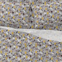 Small scale // Origami kitten friends // grey linen texture background with sunglow yellow paper cats