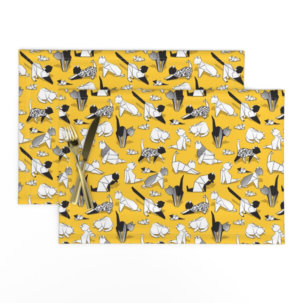 Small scale // Origami kitten friends // sunglow yellow background paper cats