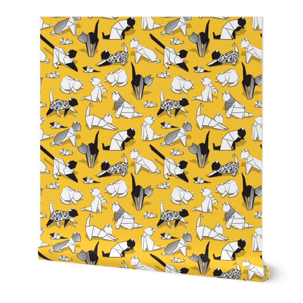 Small scale // Origami kitten friends // sunglow yellow background paper cats