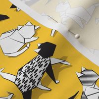 Small scale // Origami kitten friends // sunglow yellow background paper cats