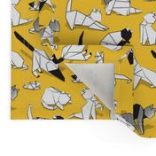 Small scale // Origami kitten friends // sunglow yellow background paper cats