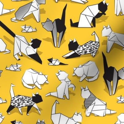 Small scale // Origami kitten friends // sunglow yellow background paper cats