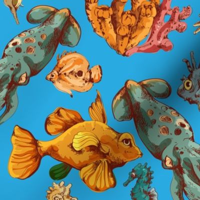 Tropical Fish Pattern Pirate Ocean Sea Retro Pattern