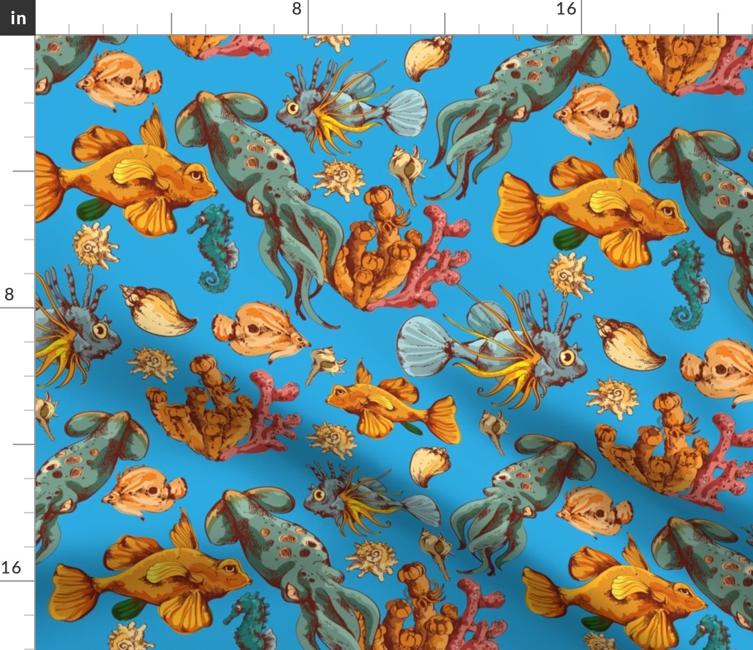 Tropical Fish Pattern Pirate Ocean Sea Retro Pattern