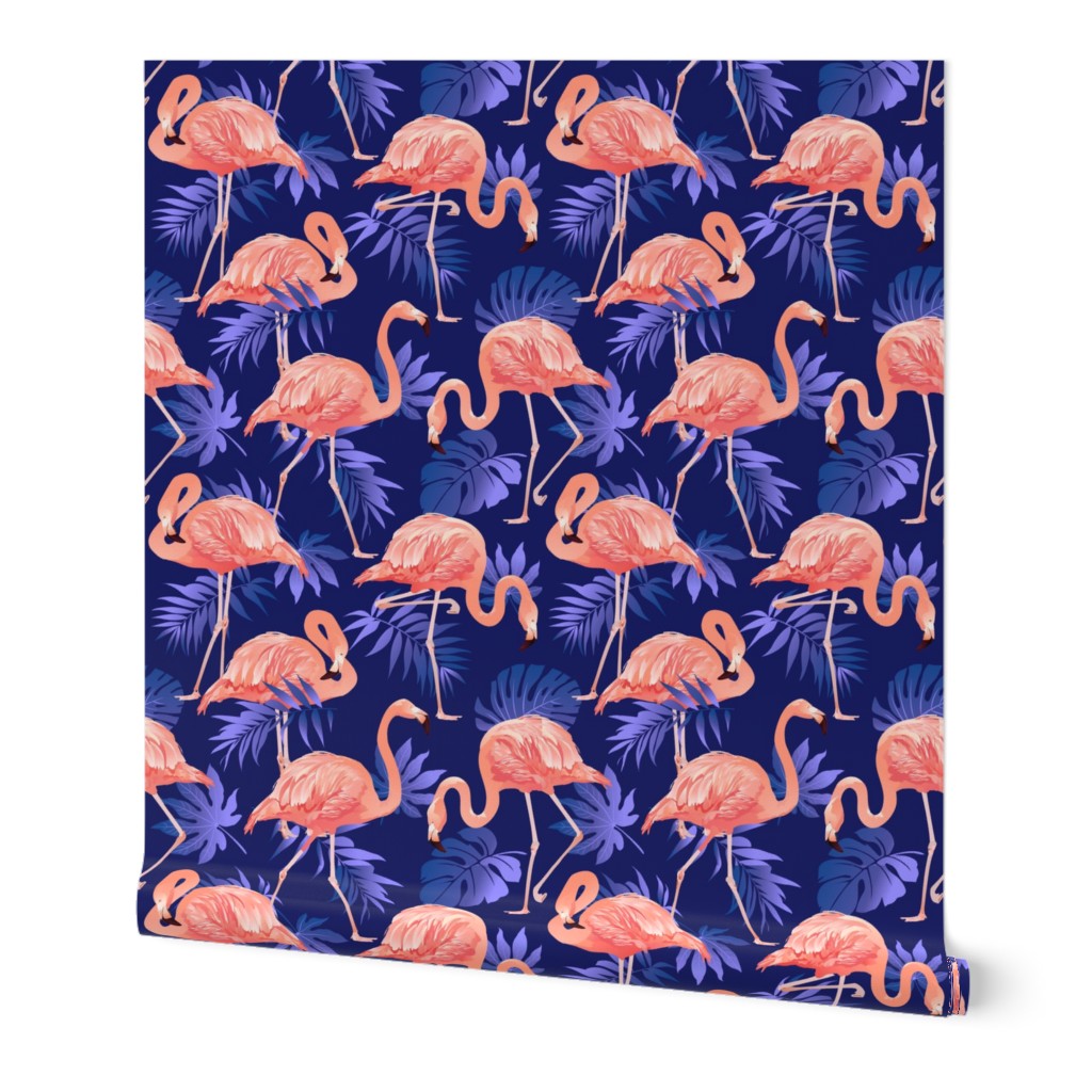 Flamingos on Purple Tropical Birds