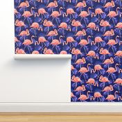 Flamingos on Purple Tropical Birds