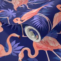 Flamingos on Purple Tropical Birds