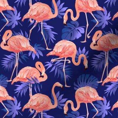 Flamingos on Purple Tropical Birds