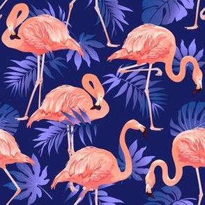 Flamingos on Purple Tropical Birds