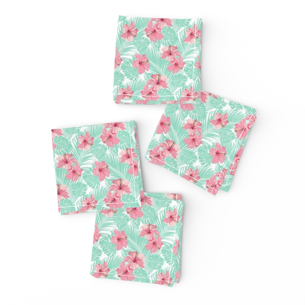 Hibiscus Tropical Flowers Floral on Teal Smaller