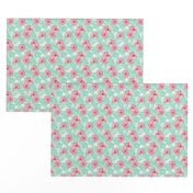 Hibiscus Tropical Flowers Floral on Teal Smaller