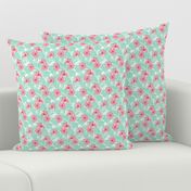 Hibiscus Tropical Flowers Floral on Teal Smaller