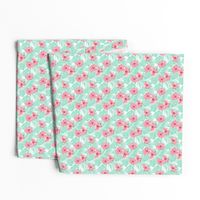 Hibiscus Tropical Flowers Floral on Teal Smaller