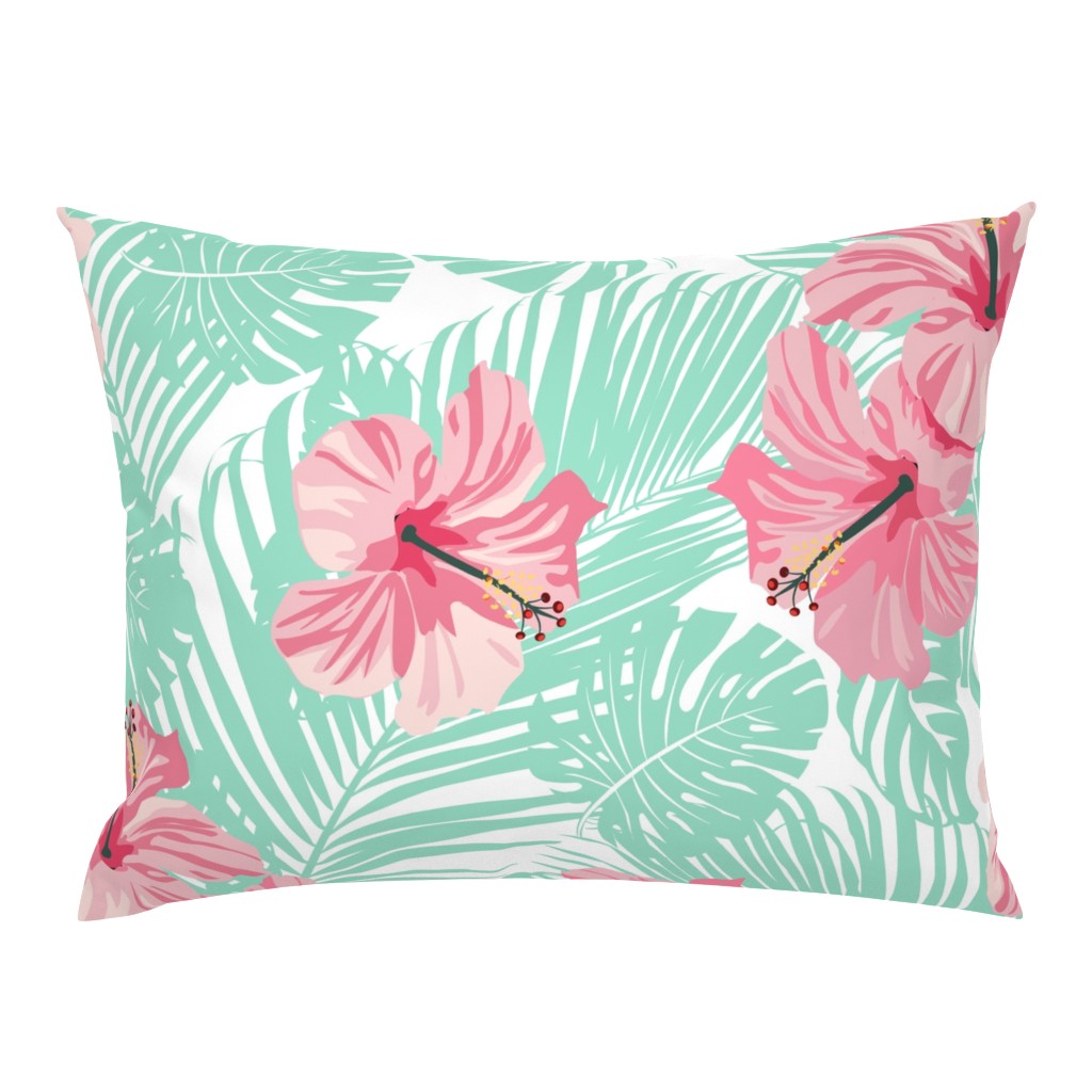 Hibiscus Tropical Flowers Floral on Teal