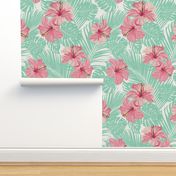 Hibiscus Tropical Flowers Floral on Teal