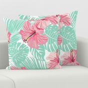 Hibiscus Tropical Flowers Floral on Teal