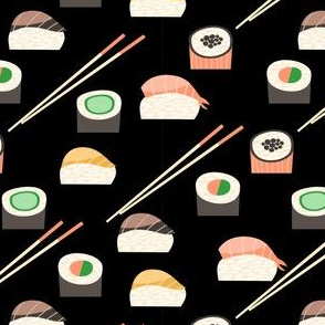 Sushi Roll Funny Food on Black