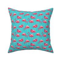 Flamingos on Teal Tropical Birds