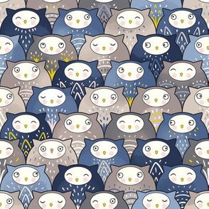Find a cat in a parliament of owls (Art Deco Kawaii) 