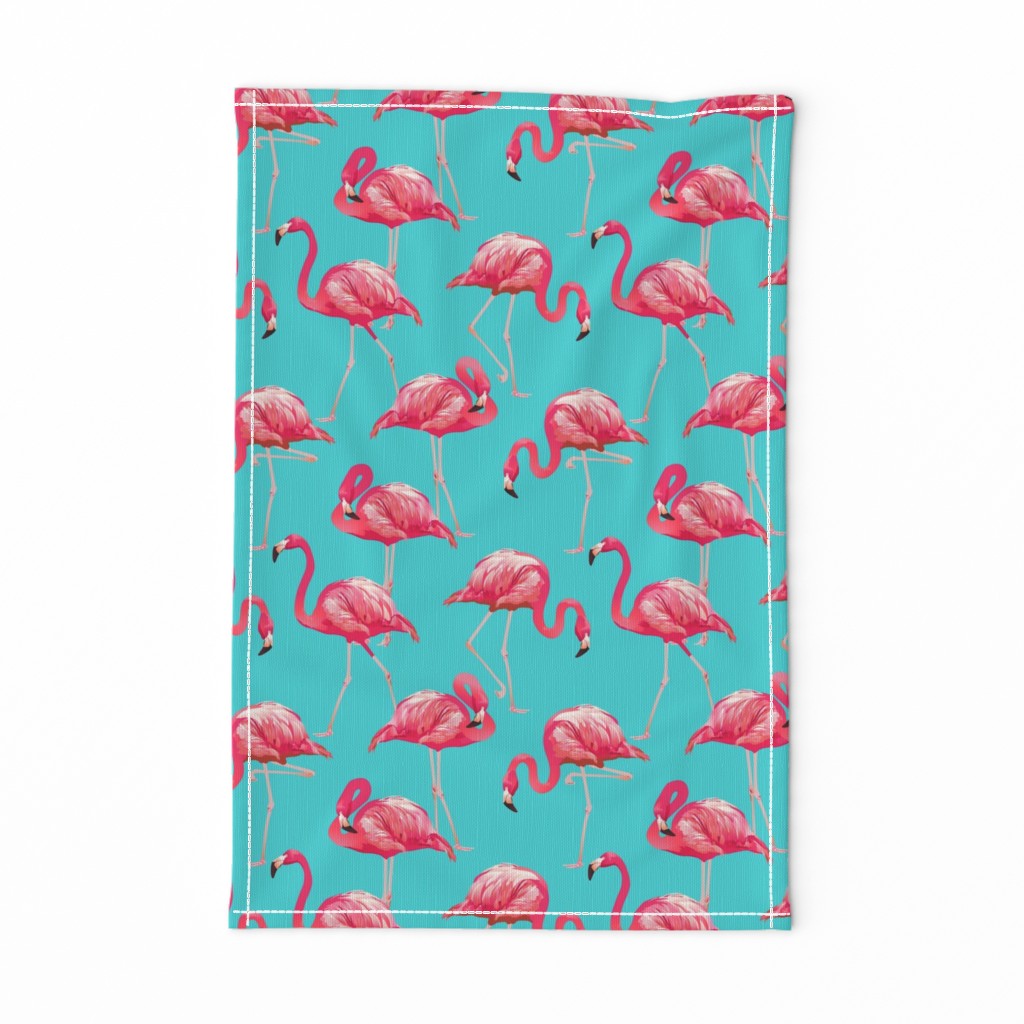 Flamingos on Teal Tropical Birds