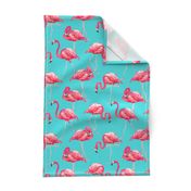 Flamingos on Teal Tropical Birds