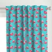 Flamingos on Teal Tropical Birds