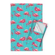 Flamingos on Teal Tropical Birds