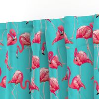 Flamingos on Teal Tropical Birds